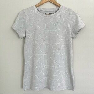 Under Armour Women's White and Grey Geometric Print Active T Shirt, Size XS